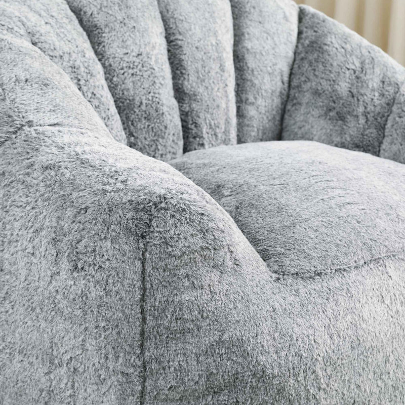 Fauteuil à billes doux et confortable avec accoudoirs, Fausse fourrure grise foncée