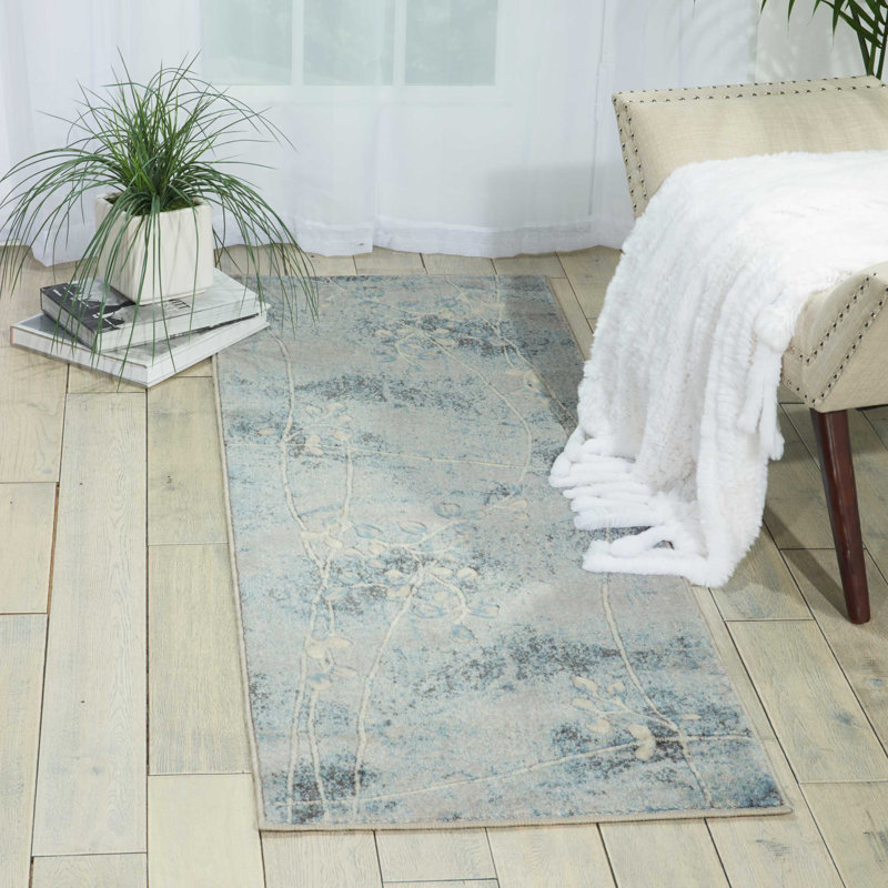 Tapis argenté / bleu Arnim, Tapis de couloir 2 pi 3 po x 8 pi