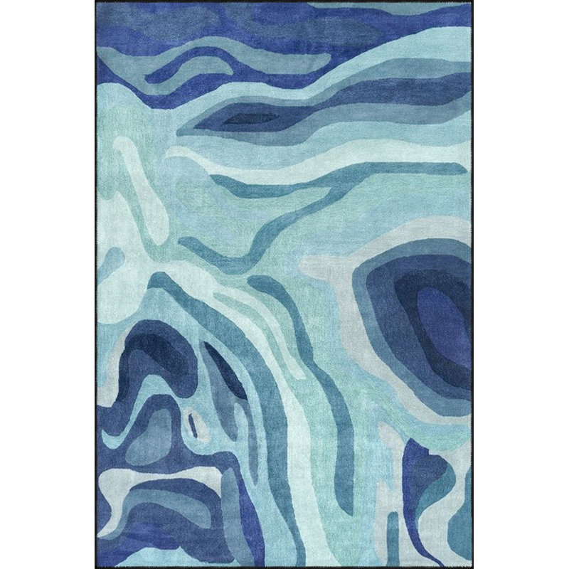 Tapis décoratif bleu à motifs lavables à la machine, Carré 4 pi 11 po