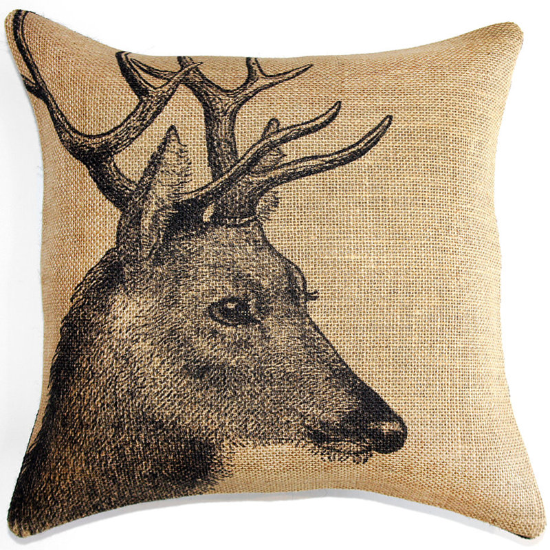 Deer Jute / Sisal Reversible Throw Pillow, Black / Natural