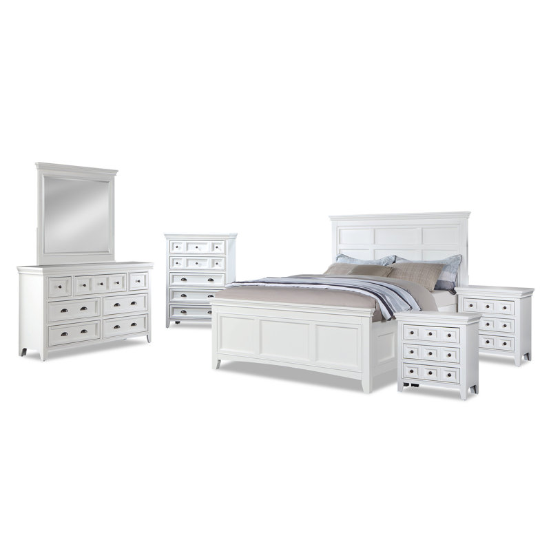 Genesha Solid Wood Piece Bedroom Set, White, King