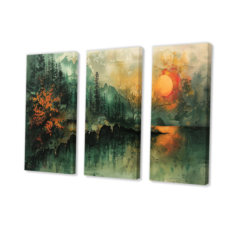 Charron - ensemble d'art mural paysage abstrait, H 28 po x l 36 po x P 1 po, Toile tendue
