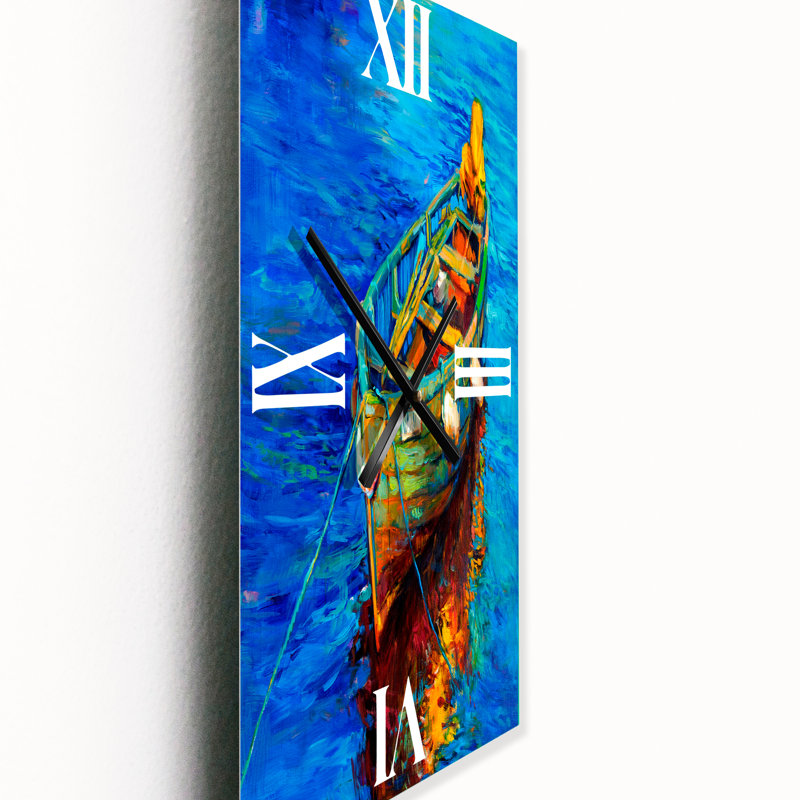 Bateaux se reposant sur l'eau pendant un coucher de soleil chaud IV - Horloge murale nautique et côtière, Petit