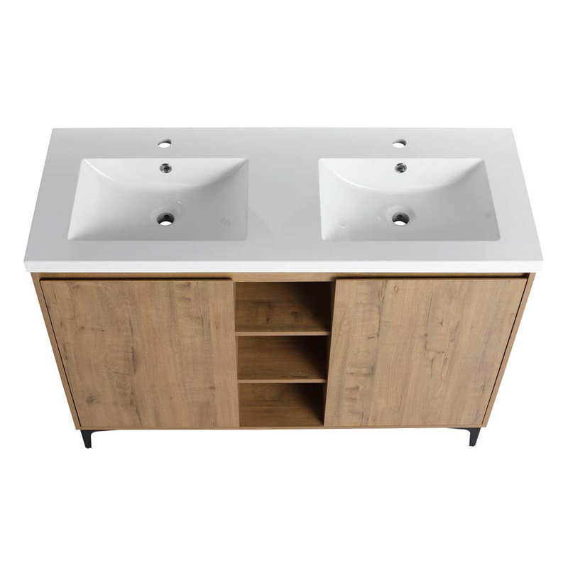 Meuble-lavabo double 47,6 po avec lavabo imitation chêne