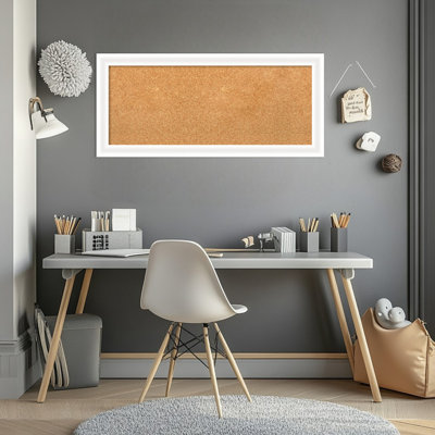 Oliver White Narrow Wood Framed Corkboard, Natural Cork Bulletin Board, Organization Board, Pin Board