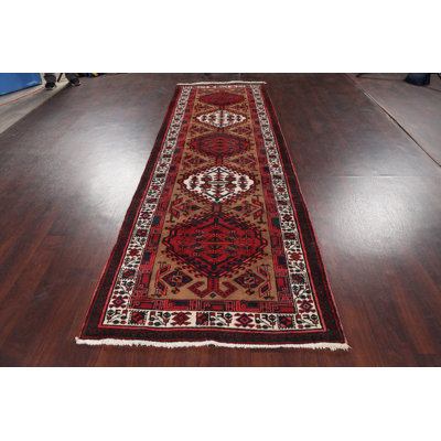 Tapis de couloir brun en laine noué à la main de conception unique de 3 pi 6 po x 11 pi 1 po Abbee