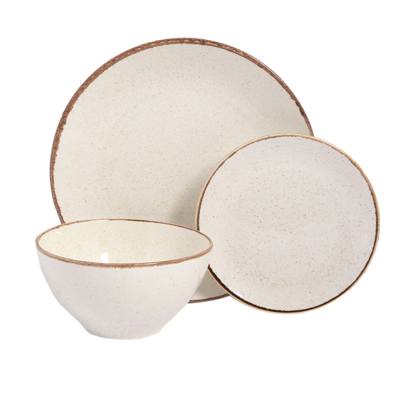 Beige Porcelain 3-Piece Dinnerware Set, Service for 1