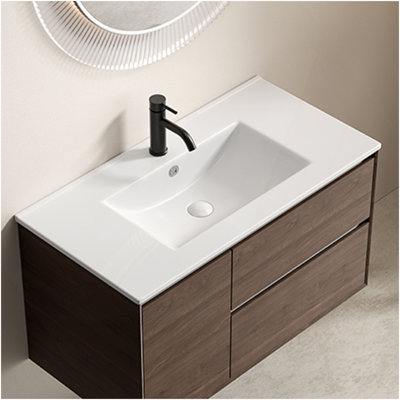 36Inch Bathroom Vessel Sink, Ceramic Bathroom Vanity Sink Top Without Overflow,  Convenient For Storing Personal Items - Glossy White