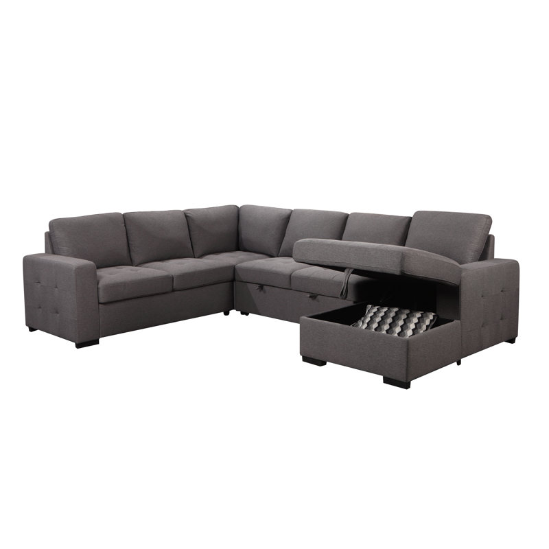 Canapé-lit modulaire faisant face à gauche de 123,5 po de largeur, Polyester 100 % gris foncé
