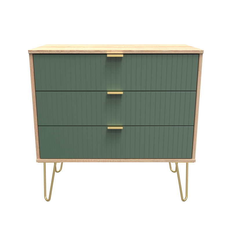 Beranda 3 Drawer Chest (Ready Assembled), Labrador Green/Bardolino Oak