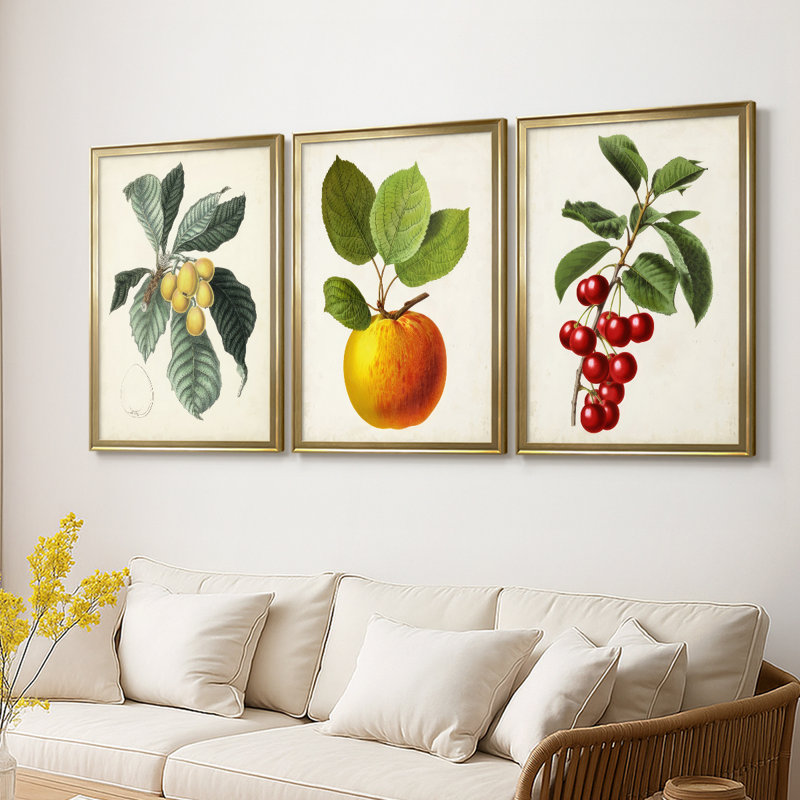 Antique Foliage & Fruit VI - Toile tendue avec châssis sur mesure - 3 pièces, H 21 po x l 30 po, Doré
