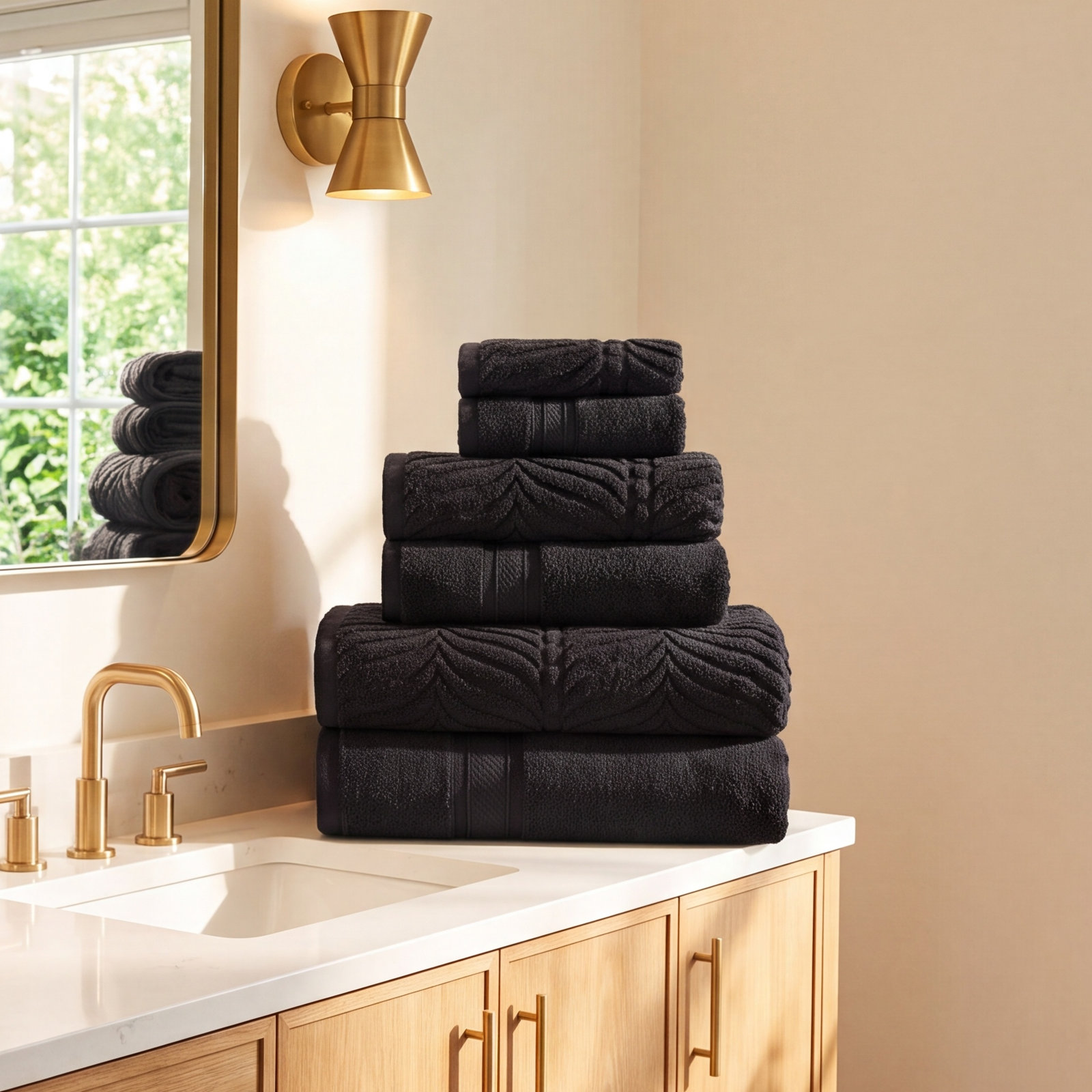 Amaretto 6-Piece Chevron Cotton Towel Set, Black