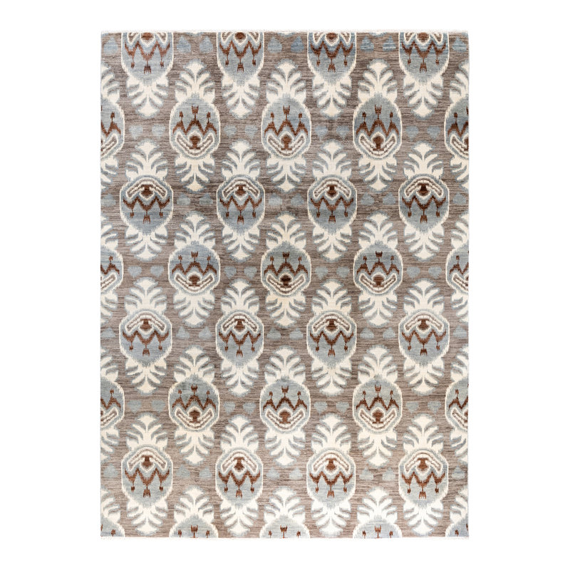 Gray Hand-Knotted Wool Medallion Area Rug, 9' 1" x 12' 5"