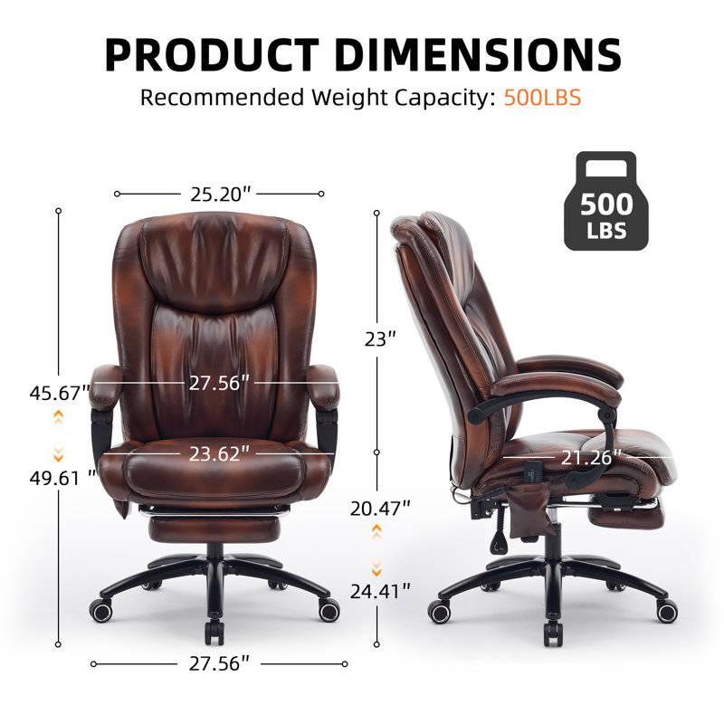 Fauteuil de bureau de massage chauffant ergonomique avec repose-pieds, Brown