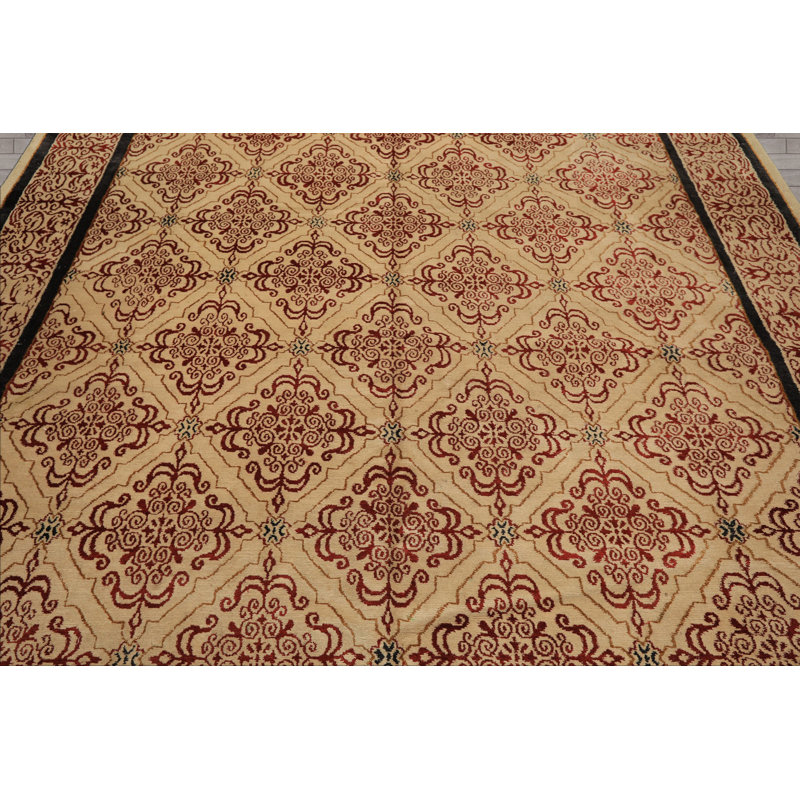 8x12'9'' Tibetano Hand Knotted Wool & Silk Beige Tibetan Transitional Patterned Rug