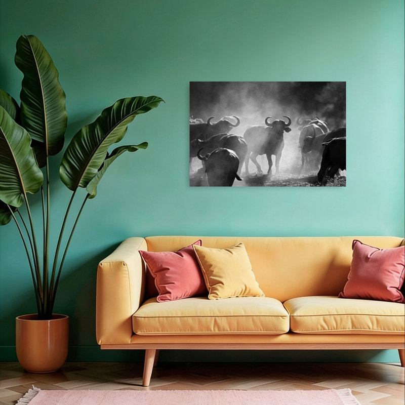 "Dusty Buffalo Herd", art contemporain mural, 24" H x 36" W