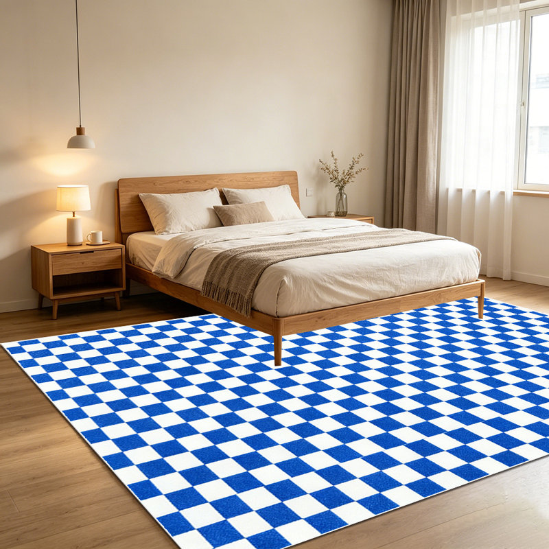 1PC Blue and White Checkered Checkerboard area rugs for Living Room, Soft and Comfortable, Suitable for all seasons, easy-to-maintain, machine washable Indoor floor mat, Under Table Farmhouse suitable for kitchen, dining room, bedroom, entryway, home