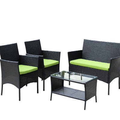 Mobilier de patio extérieur 4 pièces - coussins beiges, fauteuils, table en verre trempé, expérience relaxante avec un design sophistiqué