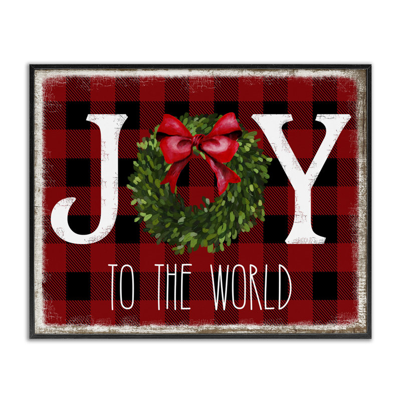 Joy to World Christmas Charm Buffalo Plaid - imprimé, Giclée encadrée noir minuit, H 14 po x l 11 po