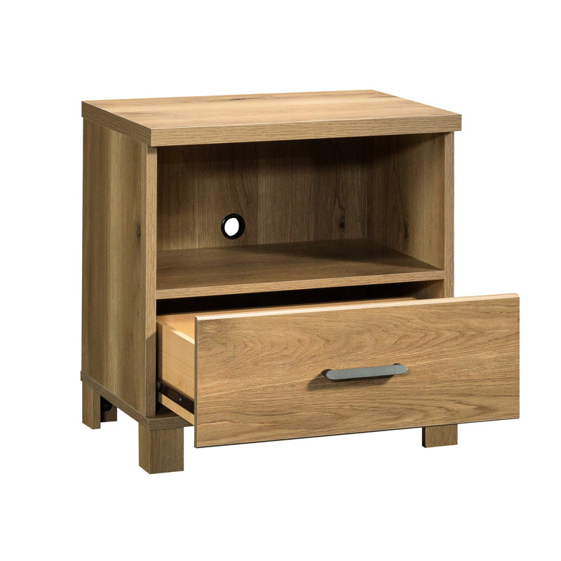 Chambre à coucher - table de chevet brune prête, tiroir simple et tablette ouverte, serrure en T rustique moderne avec arrêts, tablette pour ranger des articles