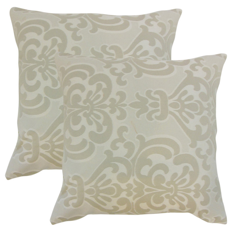  Coussin en coton Damask, Ivoire
