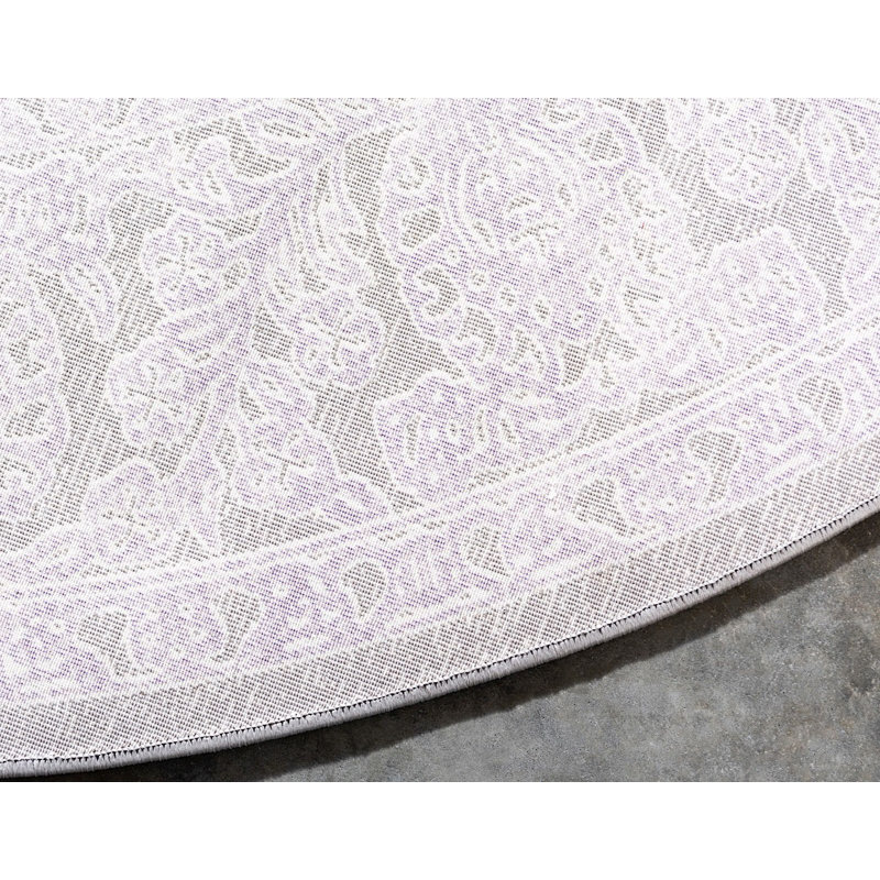 Tapis mauve à motif géométrique Pharaoh, Rond 8 pi