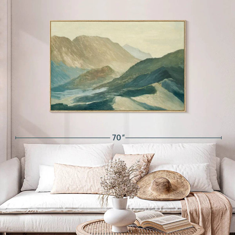 Silhouette de montagne, Cadre flottant en bois naturel, 46 po x 31 po