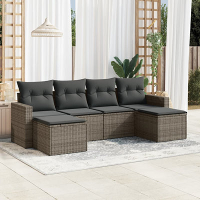  Ensemble de canapé de jardin modulaire en rotin PE gris