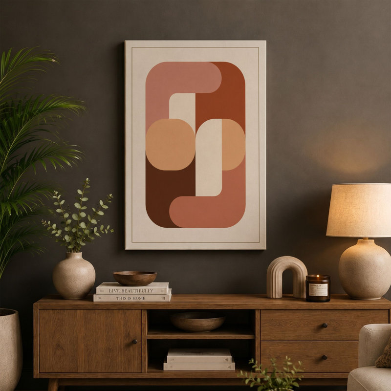 Geometric Harmony Mid-Century - Wrapped Canvas, 30x20 - 76.2 x 50.8 cm, Taupe Border