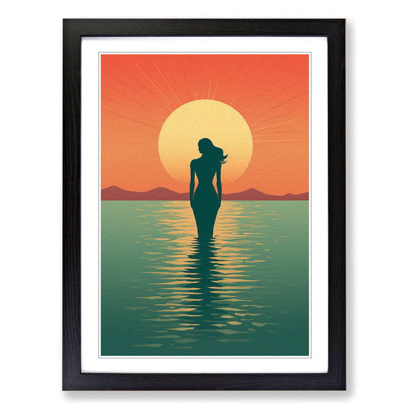 XYZ-FRM-V1223-4492 Mermaid Minimalism - Single Picture Frame Print on Wood, 64cm H x 46cm W x 2cm D, Black