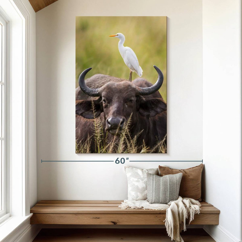 Brampt Cattle Egret And Buffalo, 51" H x 34" W