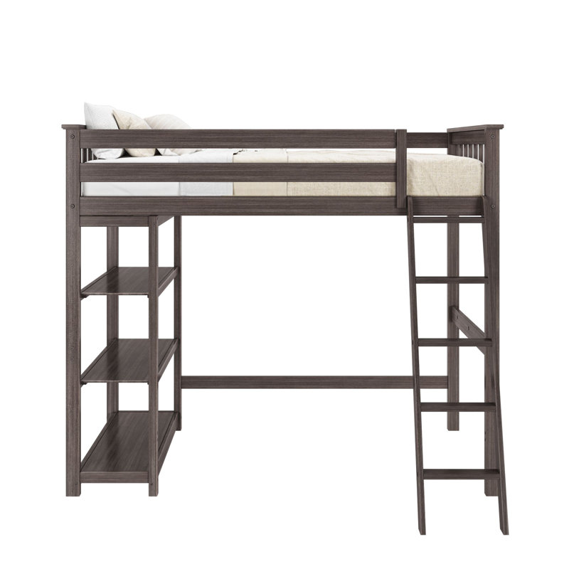 Twin Solid Wood Slat Loft Bed with Bookcase, Clay