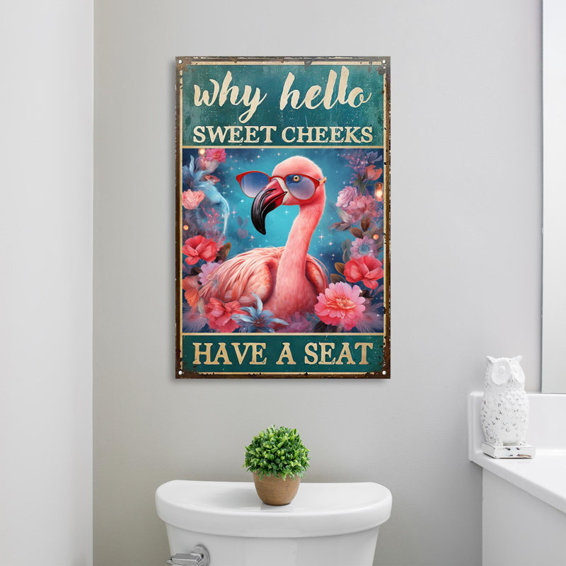 Flamingo Why Hello Sweet Cheeks 2 - 1 Piece Rectan " Flamingo Why Hello Sweet Cheeks 2 - 1 Piece Rectangle Graphic Art Print On Wrapped Canvas "