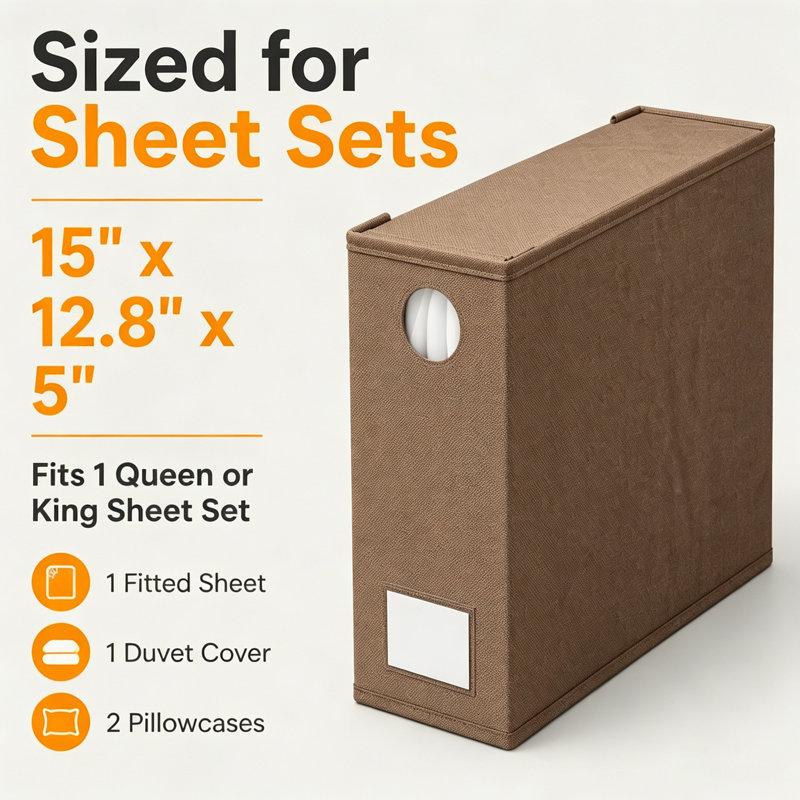 6 Pack Bed Sheet Organizers and Storage, Foldable Linen Closet Organizer with Window for Queen and King Size Bedding, Brown