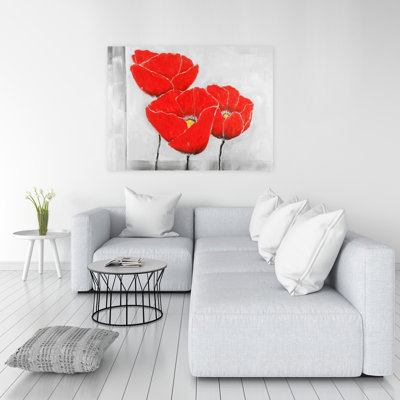 Trois coquelicots - Toile rouge botanique pour la décoration intérieure