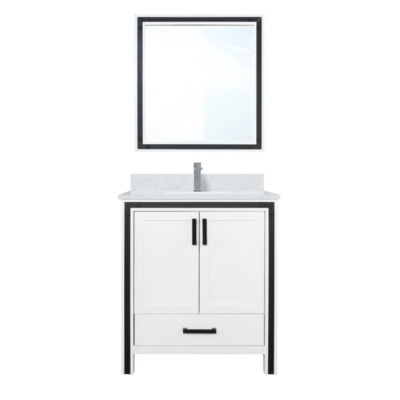Ziva 30 in W x 22 in D Single Bath Vanity, White Top, 28 in Mirror and Chrome Faucet Set, White, White Quartz