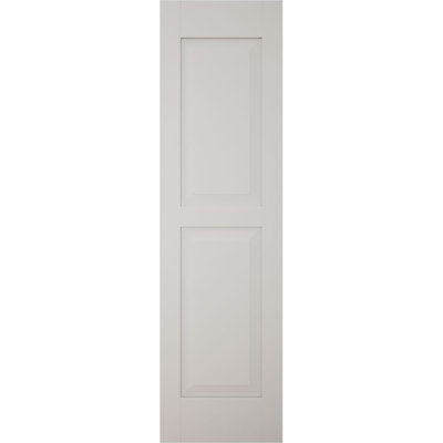 Volets extérieurs Americraft à deux panneaux surélevés égaux en bois véritable (par paire), 15 po L x 82 po H, avec capuchons de volets en aluminium, blancs