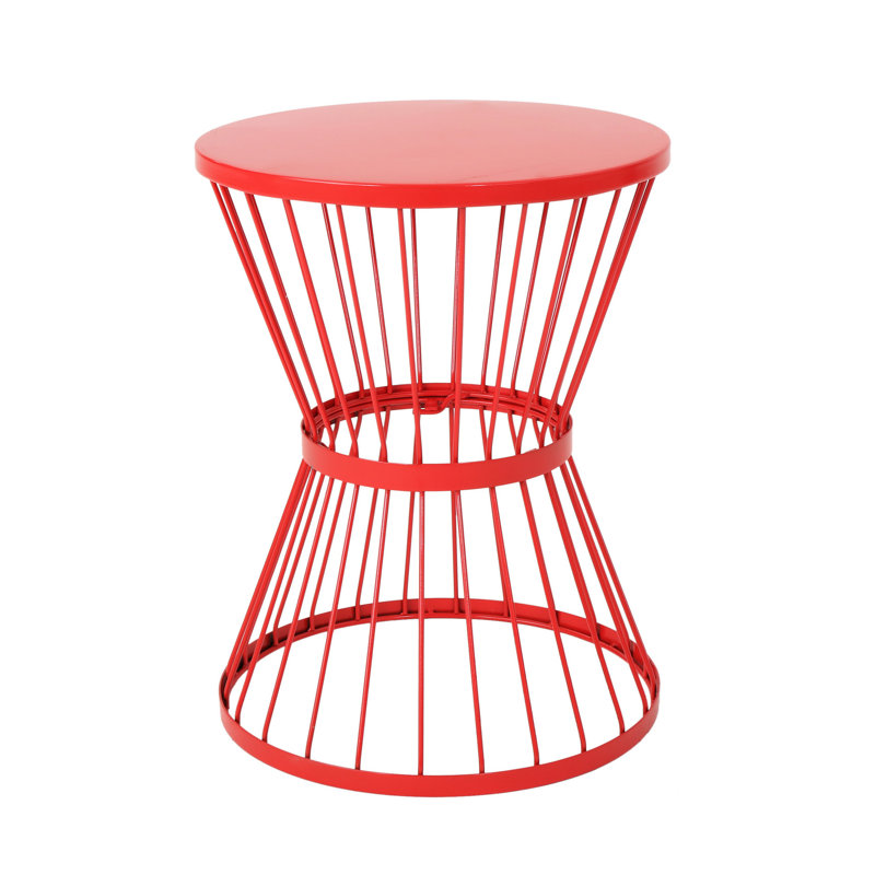 16.51"h Red Side Table With Iron & Contemporary Minimalist 16.51"w X 16.51"d Table, Modern Style