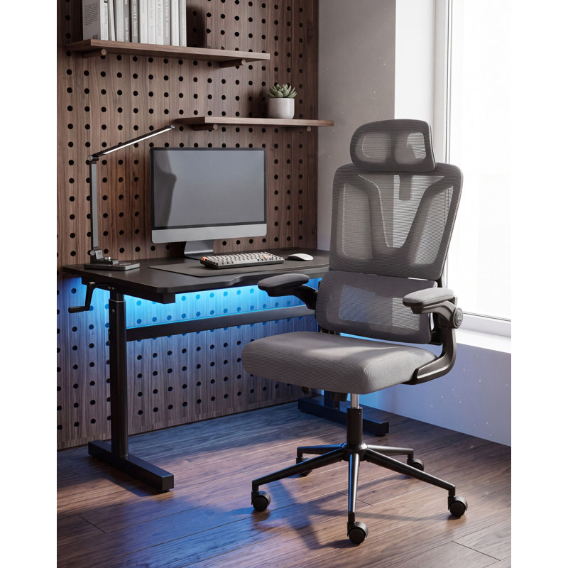 Brayden Studio Chaston Mesh Office Chair with Headrest, Grey, Black