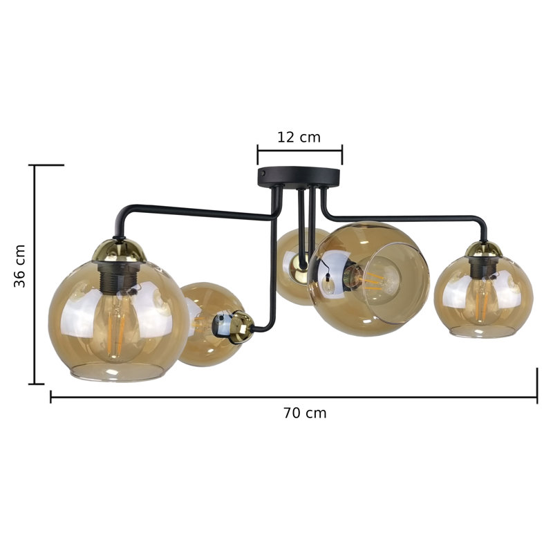 Glass Semi Flush Mount, Black/Gold
