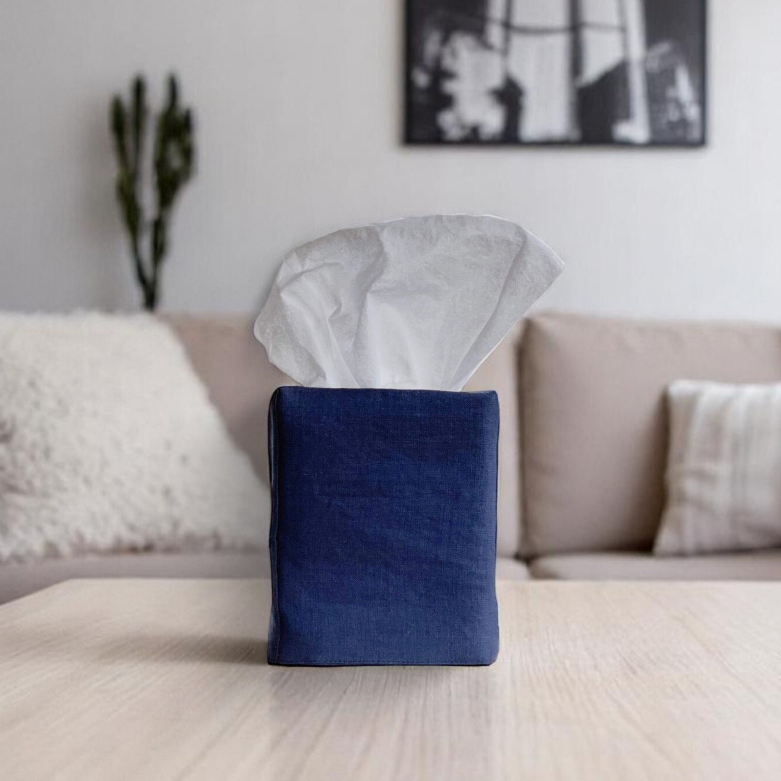 Stonewashed Linen Tissue Box Cover, Indigo