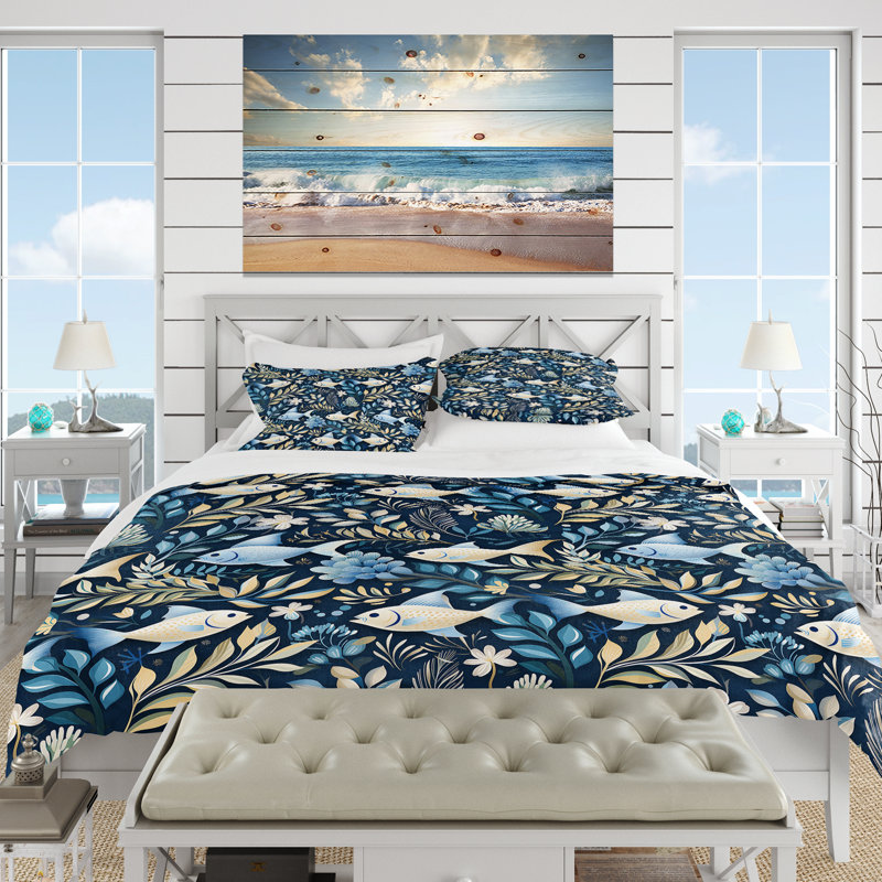 Ensemble de housse de couette Coastal Tranquility Seaside, Housse de couette simple + 1 taie décorative stan