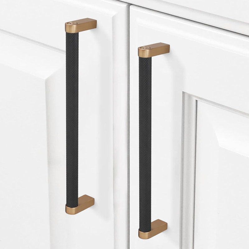 Paquet de 10 poignées d'armoire à trou central de 7,5 po avec poignées d'armoire de cuisine en métal noir et champagne, 7.9"