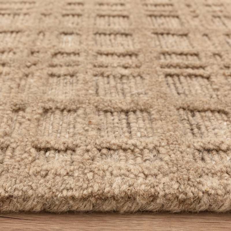 Beltsville Chequered Wool Hand Woven Area Rug, Rectangle 160 x 230 cm, Beige