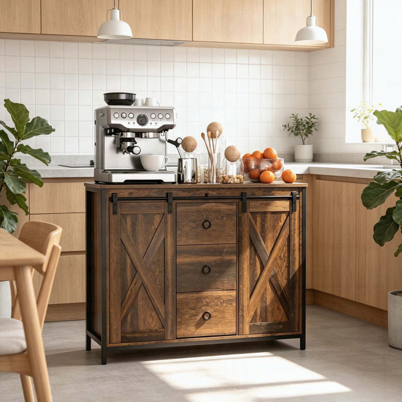 Buffet rustique avec portes de grange coulissantes