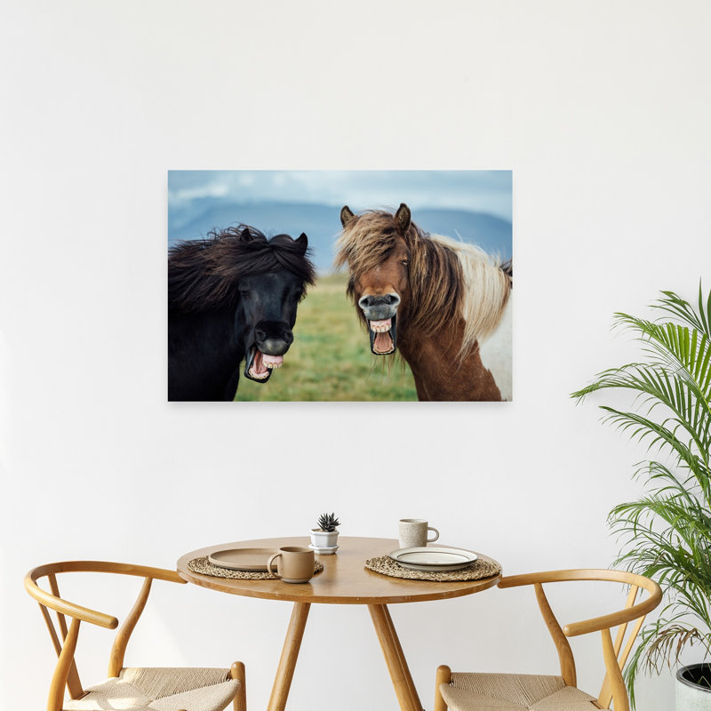 Funny Horses Laughing Playful Abstract Contemporary Horse Mountain Nature Wall Art Print 1 Piece Wrapped Canvas Wall Art