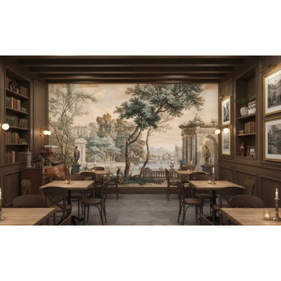 Vintage Italian Garden Landscape Trees Classical Ruins Statue Old World Scenic Wall Mural for Home Decor