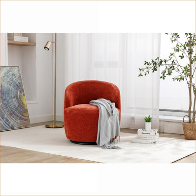 Fauteuil d'appoint en velours pivotant tonneau pour adultes, fauteuil d'appoint rembourré avec base en anneau en métal noir, siège de chaise pour le salon