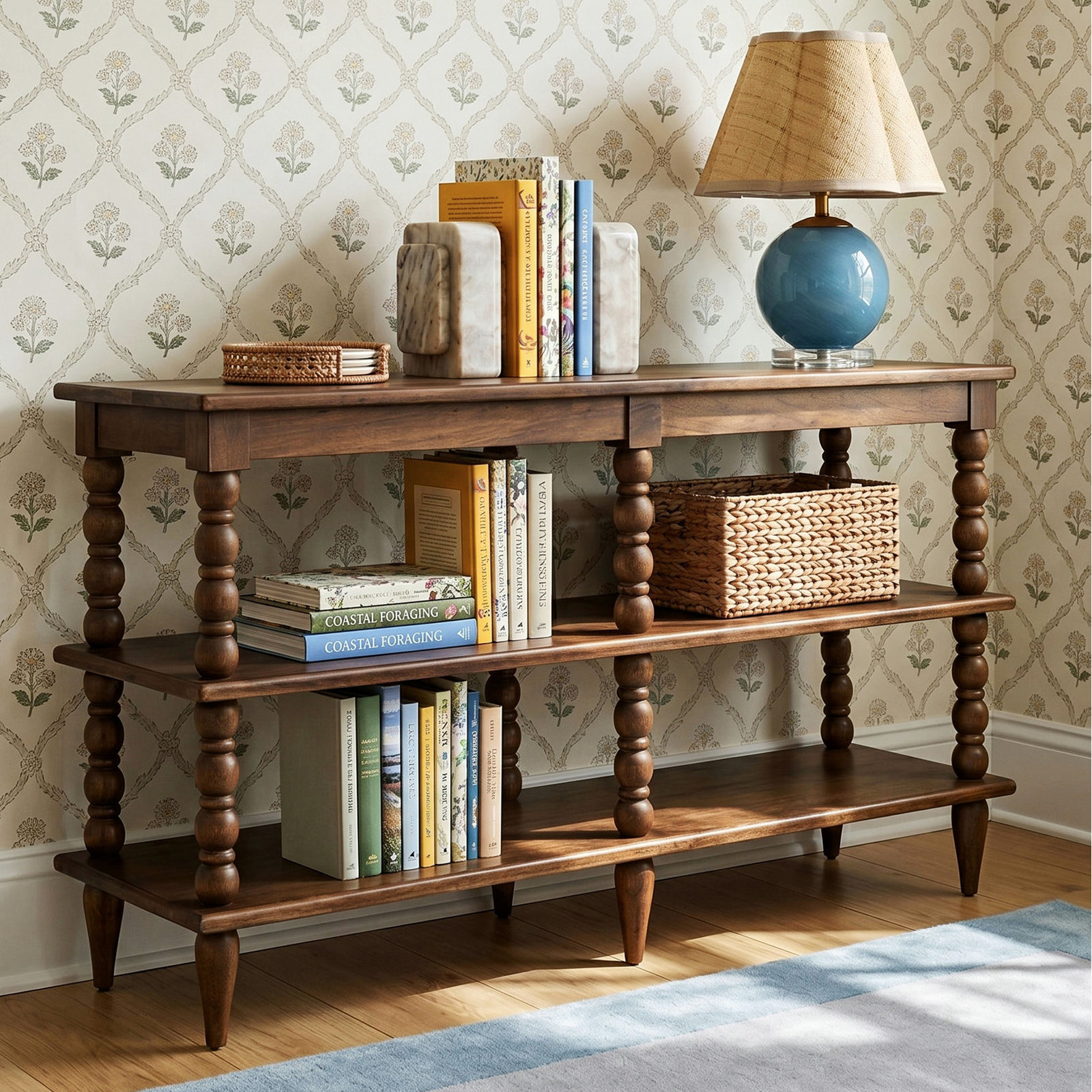 Isabel Spindle Solid Wood Wide Bookcase, Brown