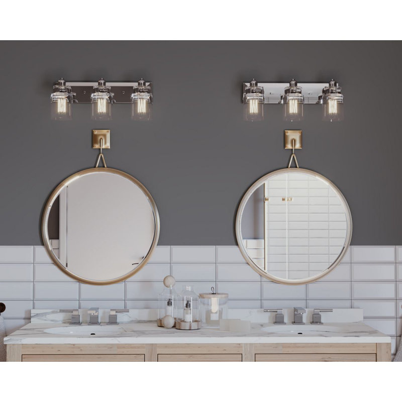 Lumière de meuble-lavabo à intensité variable, Nickel brossé, 8.625" H x 21.625" W x 6.875" D, Trois lumières
